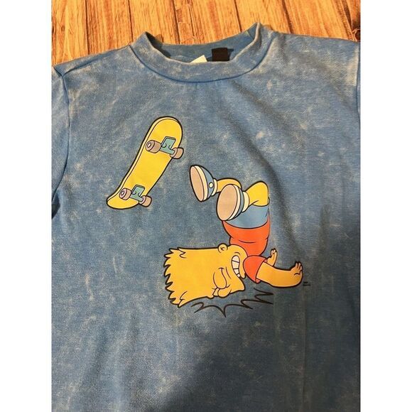 Mad Engine Simpsons Sweater Blue Bart Simpson Skateboard Faded - Picture 5 of 10